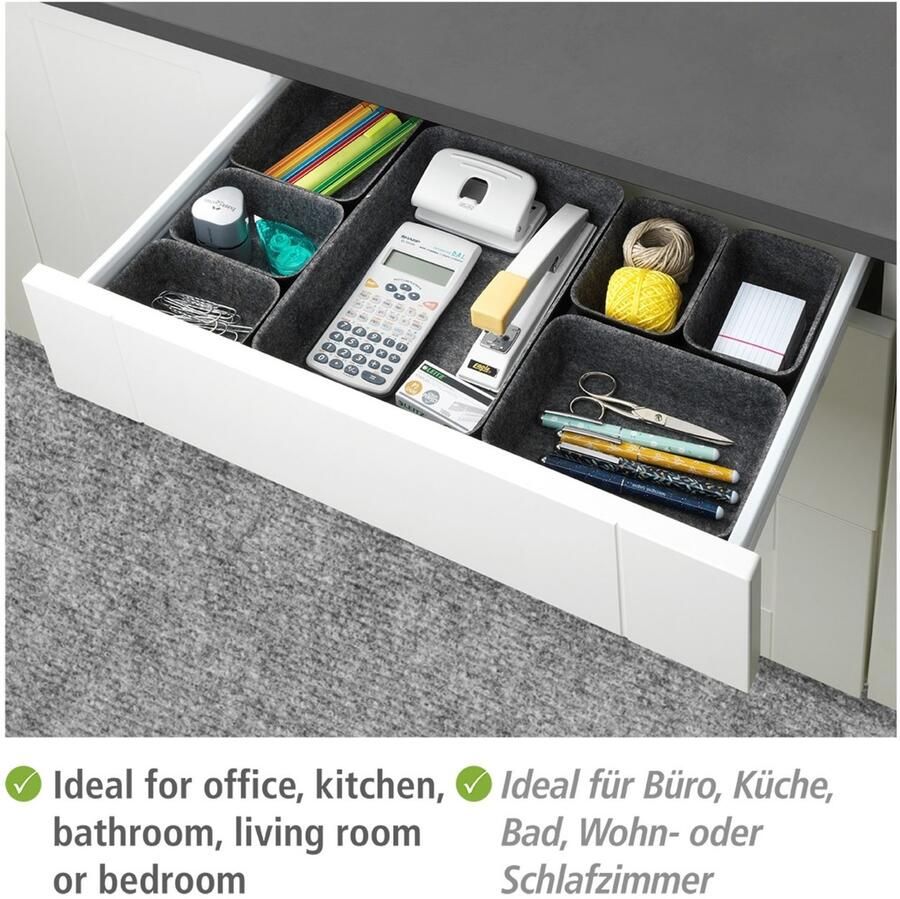 Wenko Organizer Opbergdozen voor lades 3 maten gerecycled polyester vilt (set 7-delig)