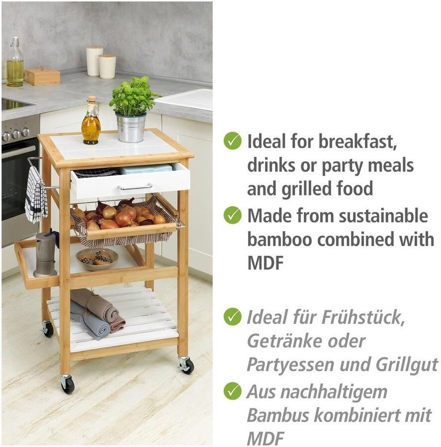 Wenko Pakketwagen Finja 3 plateaus 1 ophangmogelijkheid 1 mand 1 lade - Foto 3