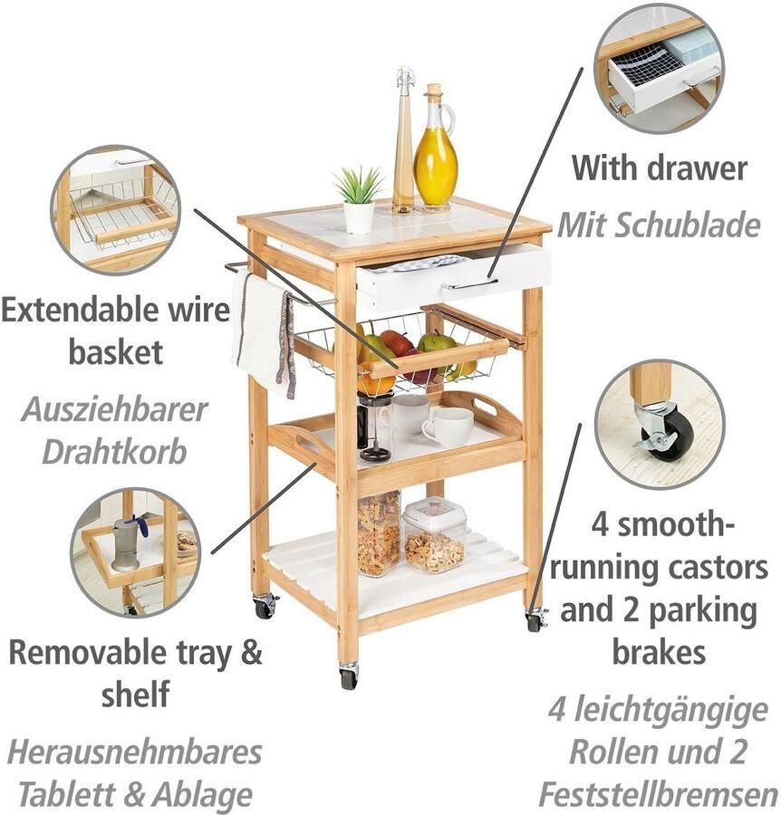Wenko Pakketwagen Finja 3 plateaus 1 ophangmogelijkheid 1 mand 1 lade - Foto 4