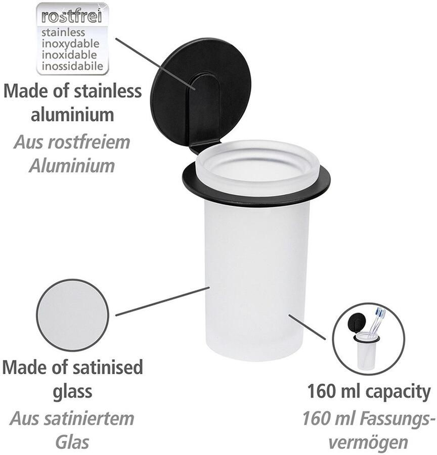 Wenko Poetsbeker Turbo-Loc model Bivio met wandbevestiging zonder boren aluminium gesatineerd glas - Foto 2