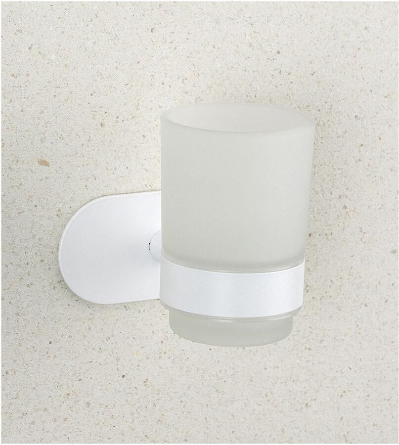 Wenko Poetsbeker Turbo-Loc model Uno Orea met wandbevestiging zonder boren roestvrij staal gesatineerd glas - Foto 5