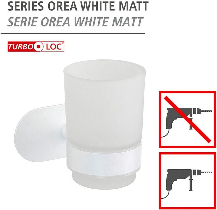 Wenko Poetsbeker Turbo-Loc model Uno Orea met wandbevestiging zonder boren roestvrij staal gesatineerd glas - Foto 3