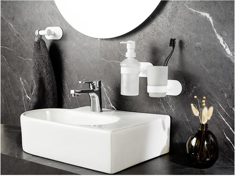 Wenko Poetsbeker Turbo-Loc model Uno Orea met wandbevestiging zonder boren roestvrij staal gesatineerd glas - Foto 6