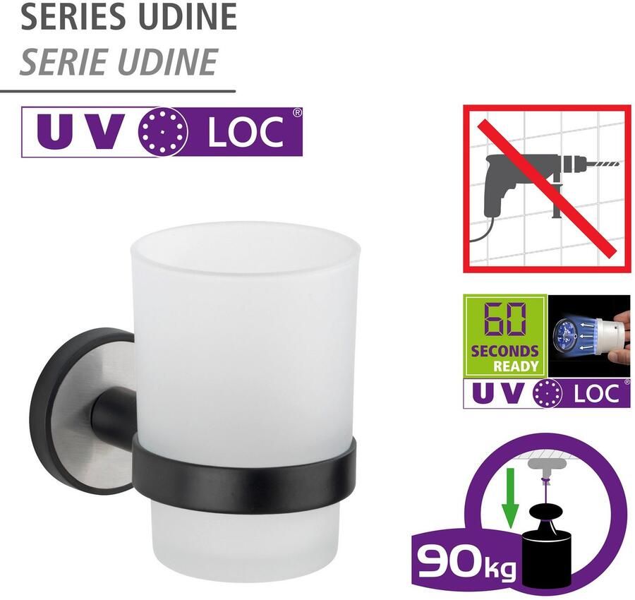Wenko Poetsbeker UV-Loc Udine bevestigen zonder boren met innovatief plaksysteem - Foto 6