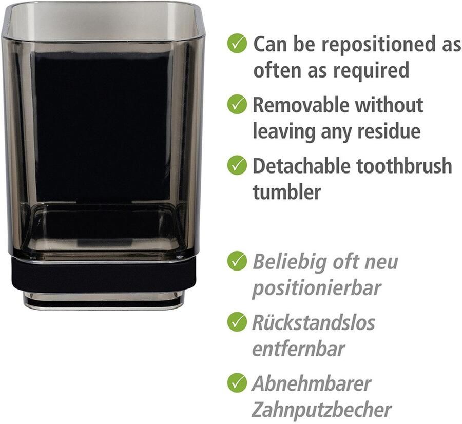 Wenko Poetsbeker Vacuum-Loc model Quadro met wandbevestiging zonder boren roestvrij staal en kunststof - Foto 3