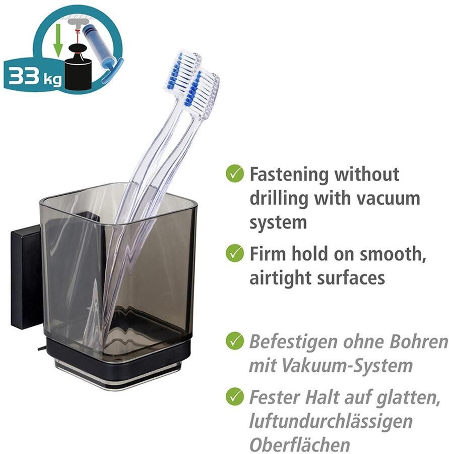 Wenko Poetsbeker Vacuum-Loc model Quadro met wandbevestiging zonder boren roestvrij staal en kunststof