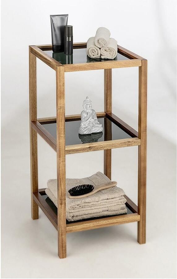 Wenko Rek Modell Fondi uit massief acaciahout 3 glazen planken - Foto 3