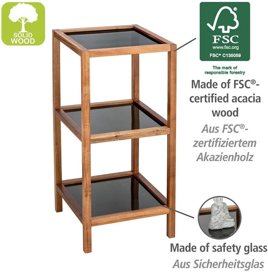 Wenko Rek Modell Fondi uit massief acaciahout 3 glazen planken - Foto 2