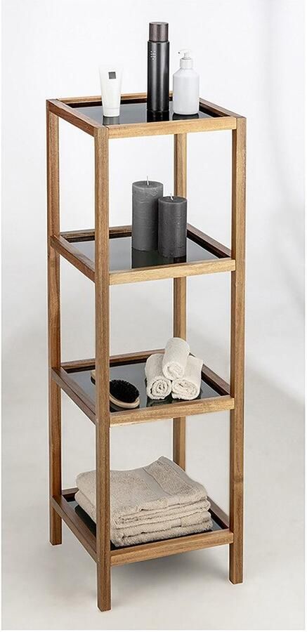 Wenko Rek Modell Fondi uit massief acaciahout 4 glazen planken - Foto 3