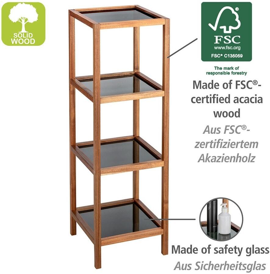 Wenko Rek Modell Fondi uit massief acaciahout 4 glazen planken - Foto 2