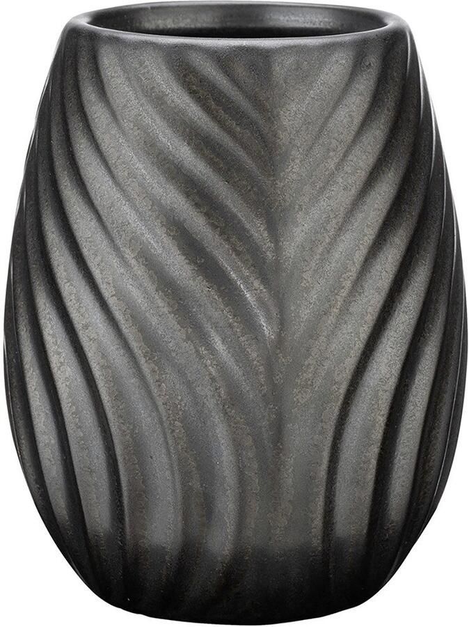 Wenko Set badkameraccessoires Model Idro antraciet Zeepdispenser en tandenborstelbeker van keramiek lijnstructuur (2-delig) - Foto 2