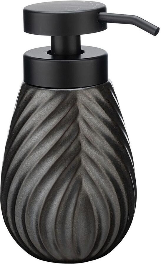 Wenko Set badkameraccessoires Model Idro antraciet Zeepdispenser en tandenborstelbeker van keramiek lijnstructuur (2-delig) - Foto 3