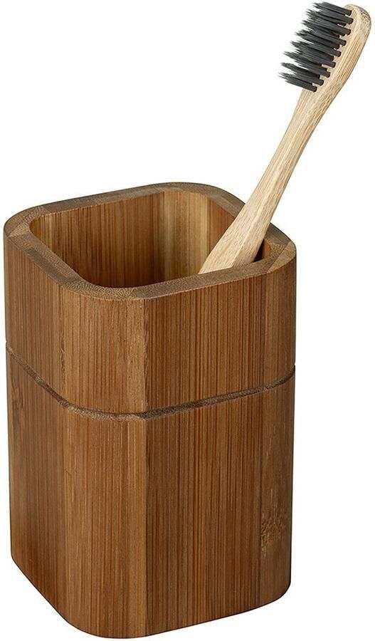 Wenko Set badkameraccessoires Model Serro Zeepdispenser en tandenborstelhouder van stevig bamboe (2-delig) - Foto 4