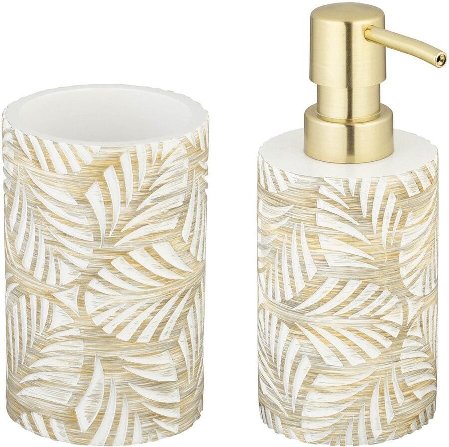 Wenko Set badkameraccessoires Model Terralba Zeepdispenser en tandenborstelhouder van polyresin bladdessin (2-delig) - Foto 5