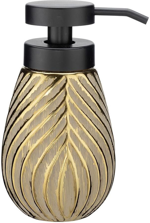 Wenko Set badkameraccessoires Modell Idro Gold Zeepdispenser en tandenborstelbeker keramiek lijnstructuur (2-delig) - Foto 2