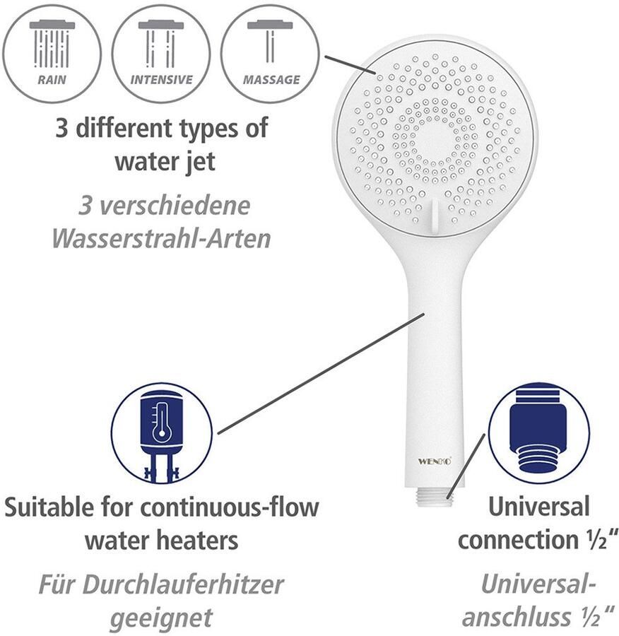 Wenko Slang en handdouche Model watersparend Douchebuis met houder handdouche & douche slang waterbesparend (set 6-delig) - Foto 2