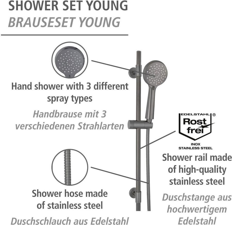 Wenko Slang en handdouche Young Douchebuis incl. houder handdouche en douche slang - Foto 2