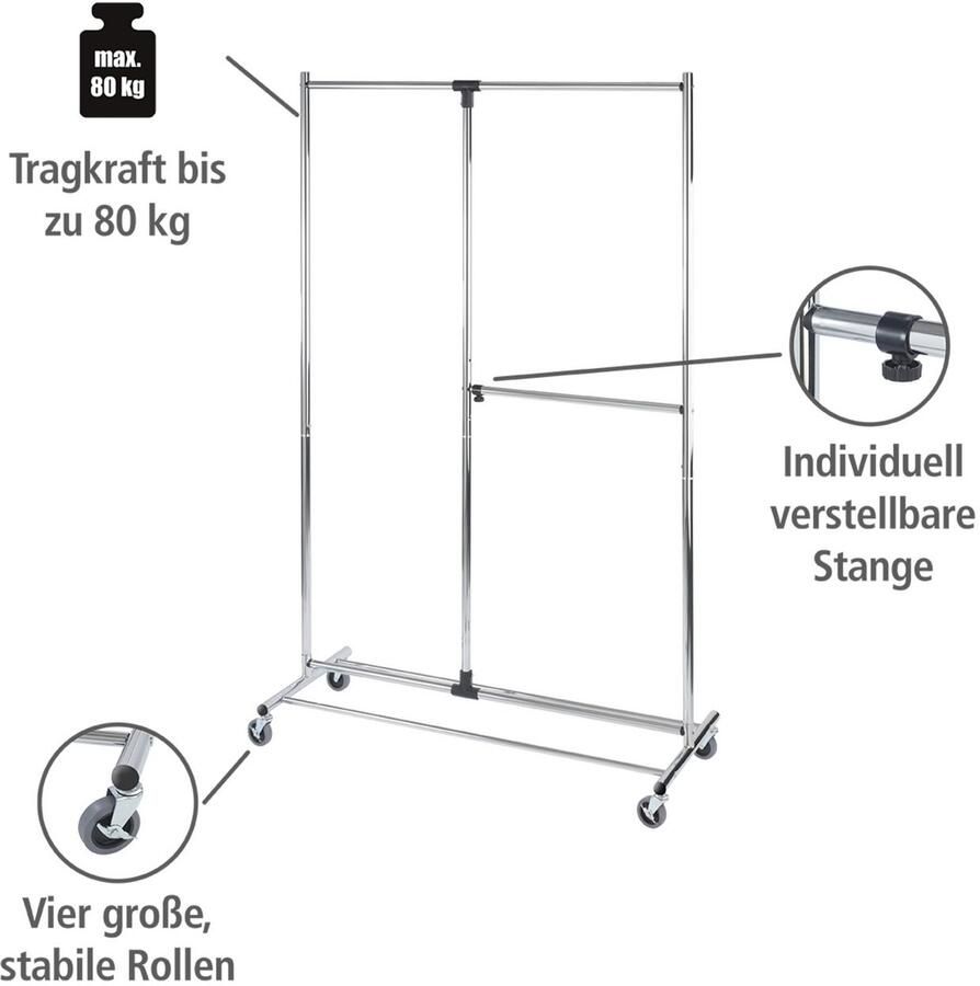 Wenko profissimo rollend kledingrek chroom met zwarte accenten 188 x 116 x 49 cm (HxBxD) indeling naar keuze aan te passen - Foto 2