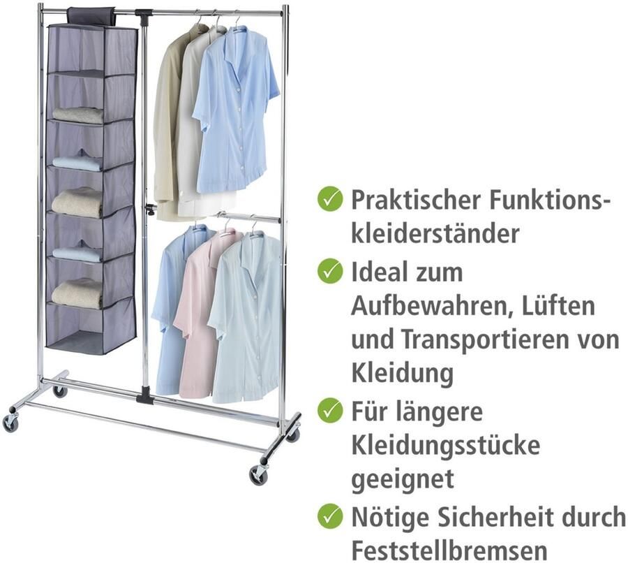 Wenko profissimo rollend kledingrek chroom met zwarte accenten 188 x 116 x 49 cm (HxBxD) indeling naar keuze aan te passen - Foto 4