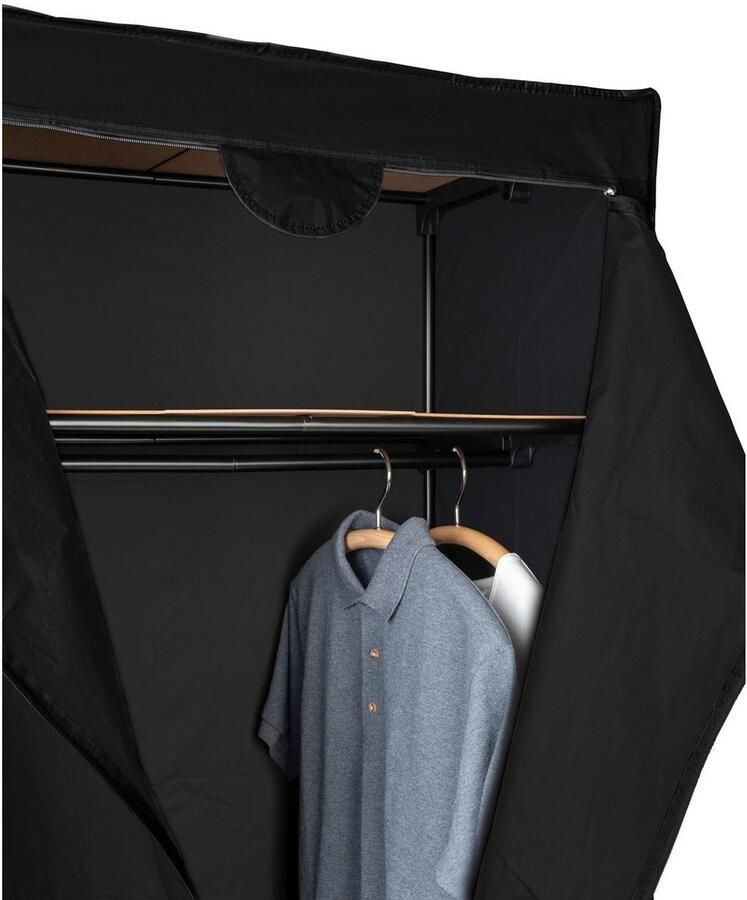 Wenko Stofkast Deep black met kledingstang plank & rits metalen constructie afwasbaar