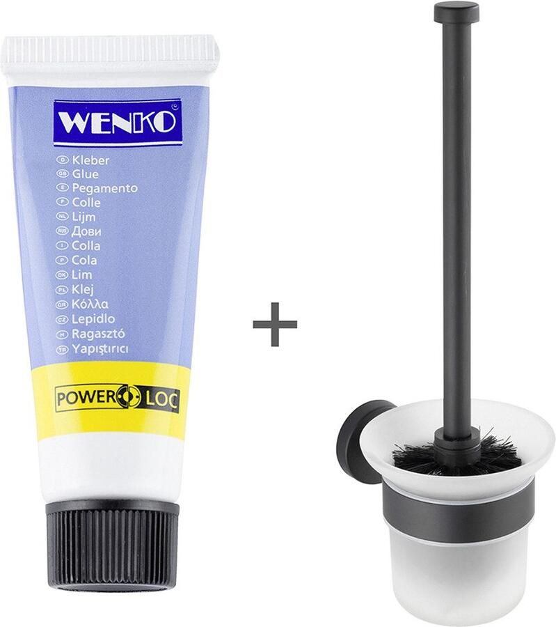 Wenko Toiletset Model Bosio incl. lijm voor wandbevestiging zonder boren bevestiging van roestvrij staal (2-delig) - Foto 2