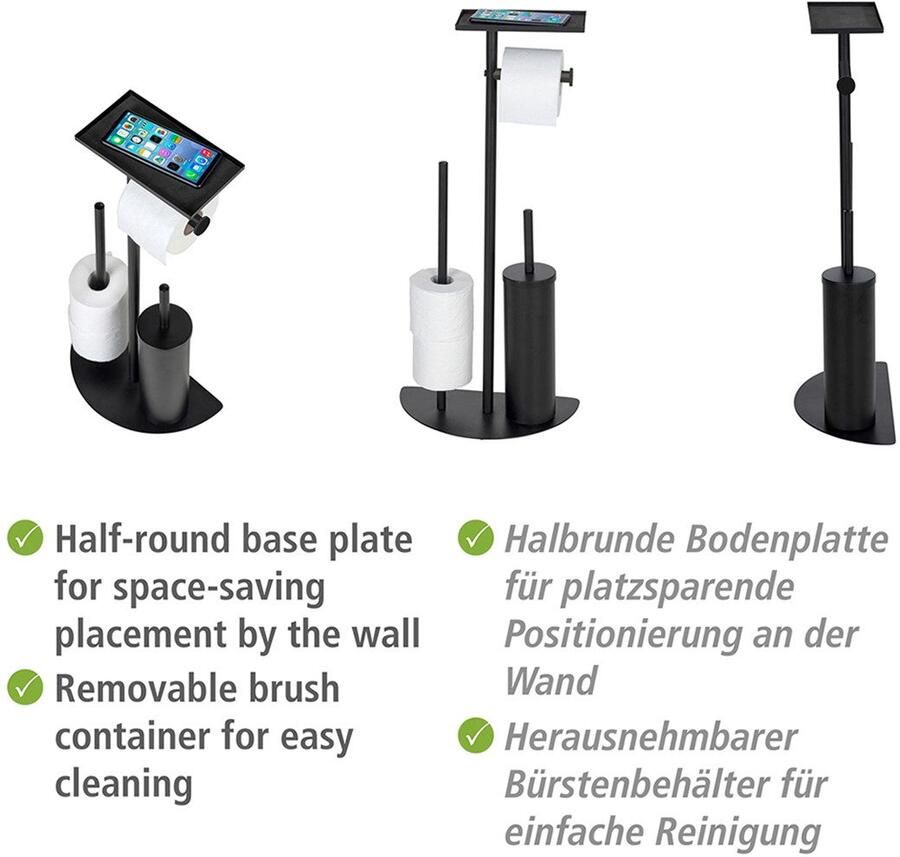 Wenko Toiletset Model Cosenza Neo ruimtebesparende 4-in-1 standaardset met plank gelakt staal