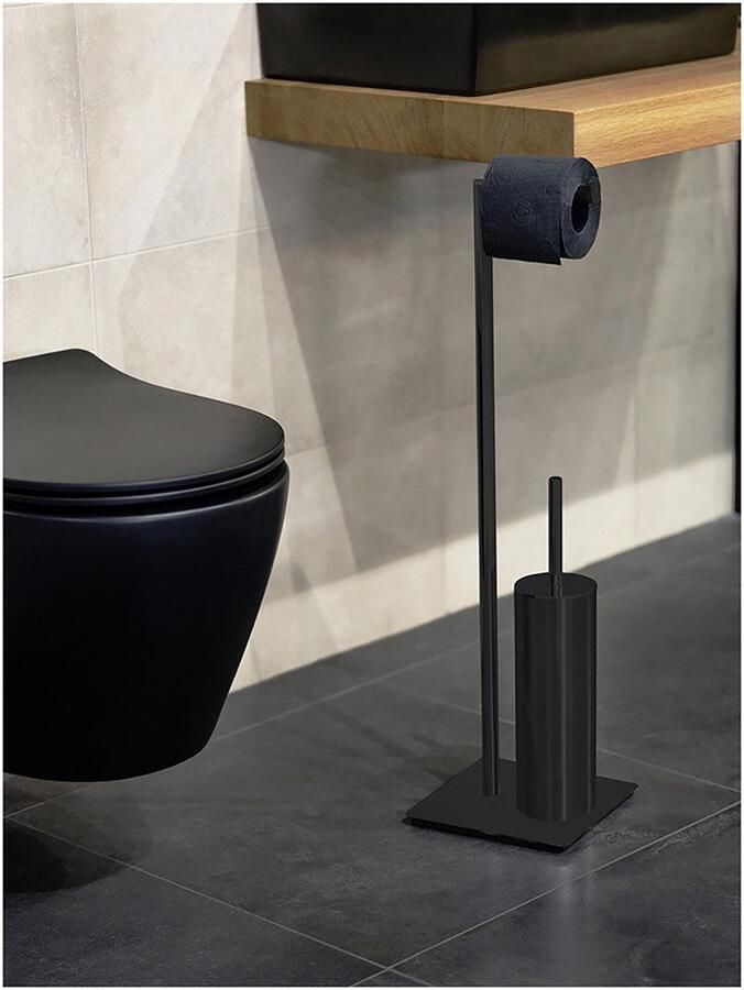 Wenko Toiletset Model Recco Standset staal met toiletpapierrolhouder en toiletborstel - Foto 5