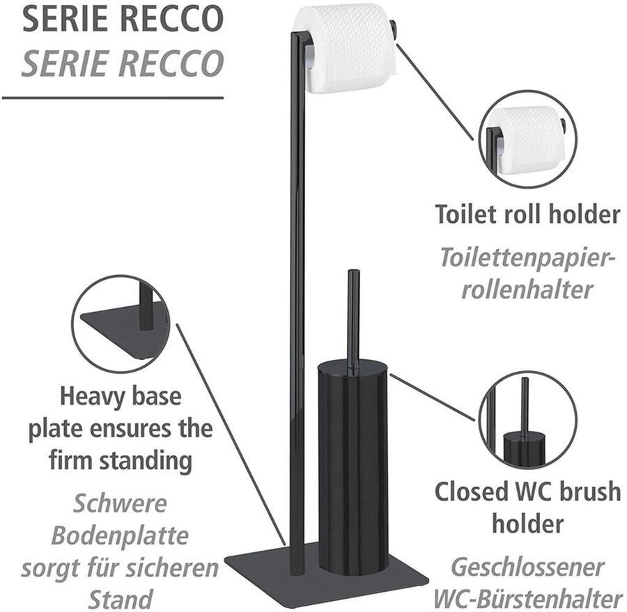 Wenko Toiletset Model Recco Standset staal met toiletpapierrolhouder en toiletborstel