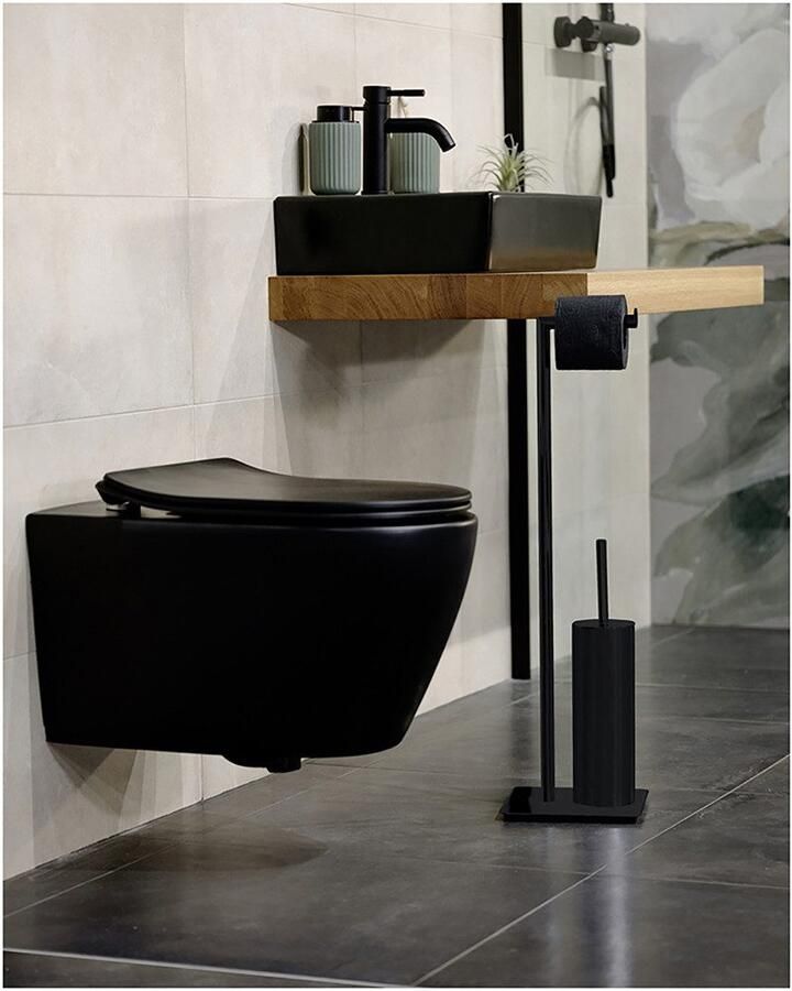 Wenko Toiletset Model Recco Standset staal met toiletpapierrolhouder en toiletborstel - Foto 3