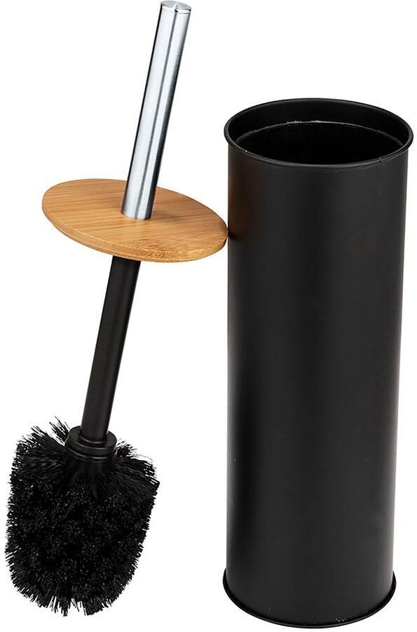 Wenko Toiletset Model Tortona gesloten toiletborstelhouder van staal met bamboe-elementen - Foto 4