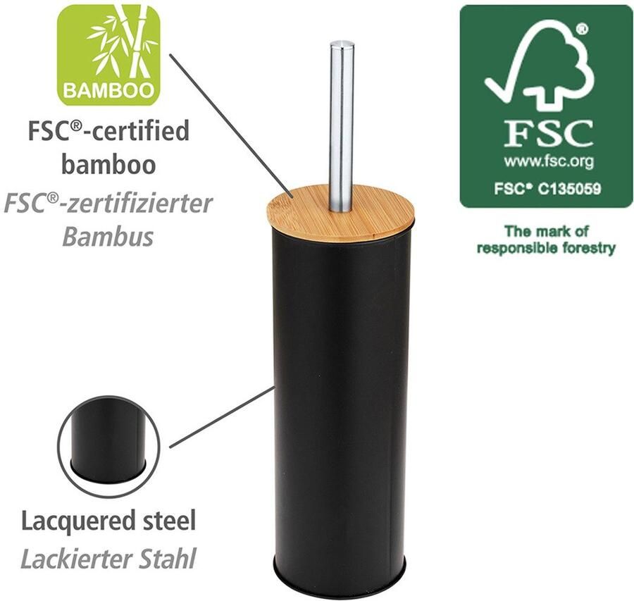 Wenko Toiletset Model Tortona gesloten toiletborstelhouder van staal met bamboe-elementen - Foto 2