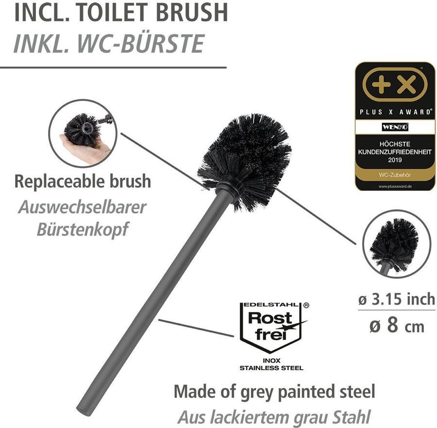 Wenko Toiletset Rivalta grijs plaat van veiligheidsglas