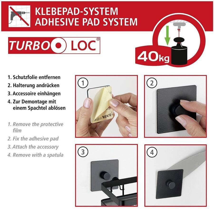 Wenko Toiletset Turbo-Loc Carpino zwart bevestigen zonder boren