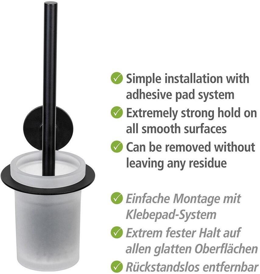 Wenko Toiletset Turbo-Loc model Bivio Muurhouder van aluminium zonder boren inzet van glas met toiletborstel - Foto 2