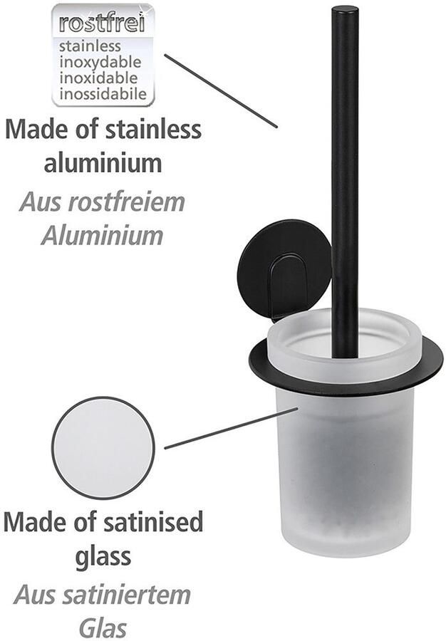 Wenko Toiletset Turbo-Loc model Bivio Muurhouder van aluminium zonder boren inzet van glas met toiletborstel - Foto 3