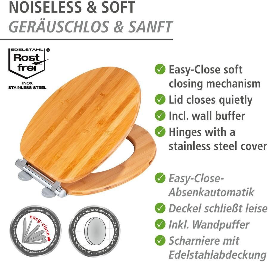 Wenko Toiletzitting Bambusa uit bamboe met afschakelautomaat vochtbestendig - Foto 3