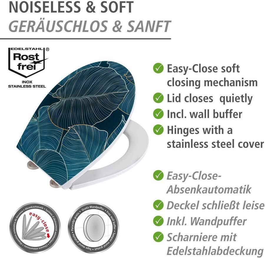 Wenko Toiletzitting Big Leaves met reliëf van antibacteriële duroplast - Foto 3