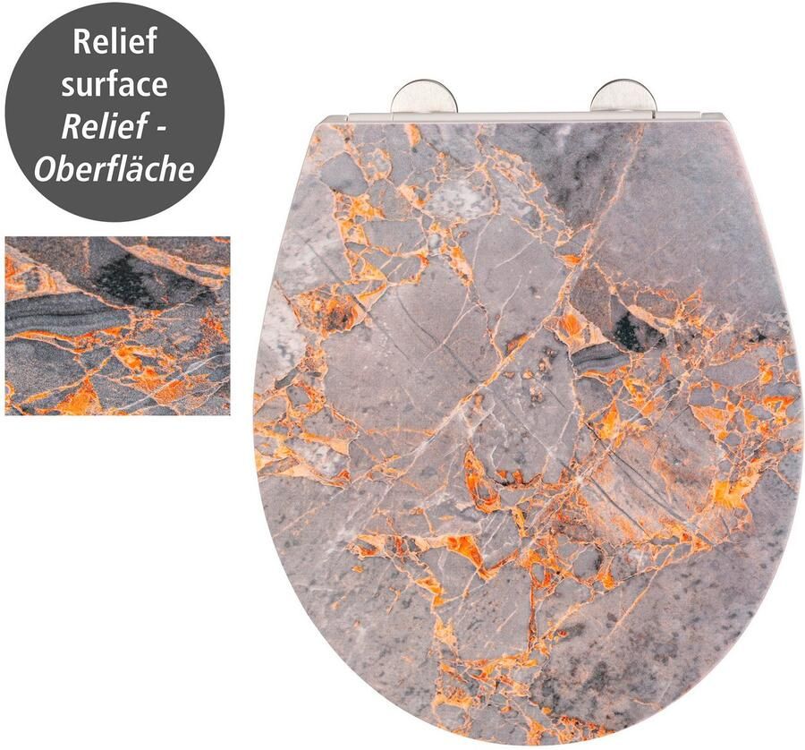 Wenko Toiletzitting Grey Marble met reliëf van antibacteriële duroplast - Foto 5