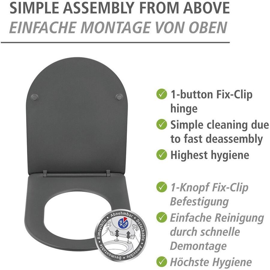 Wenko Toiletzitting Model Galati van duroplast ultraflauw d-vorm met afdaalautomatiek