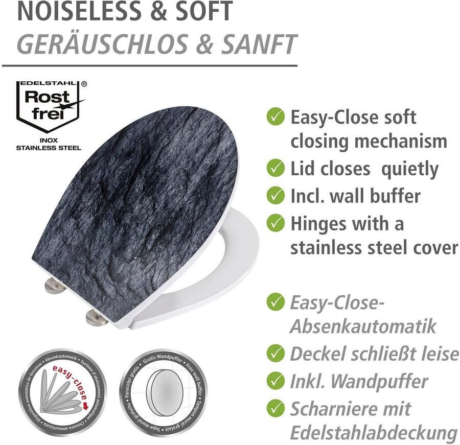 Wenko Toiletzitting Slate rok met reliëf van antibacteriële duroplast - Foto 4