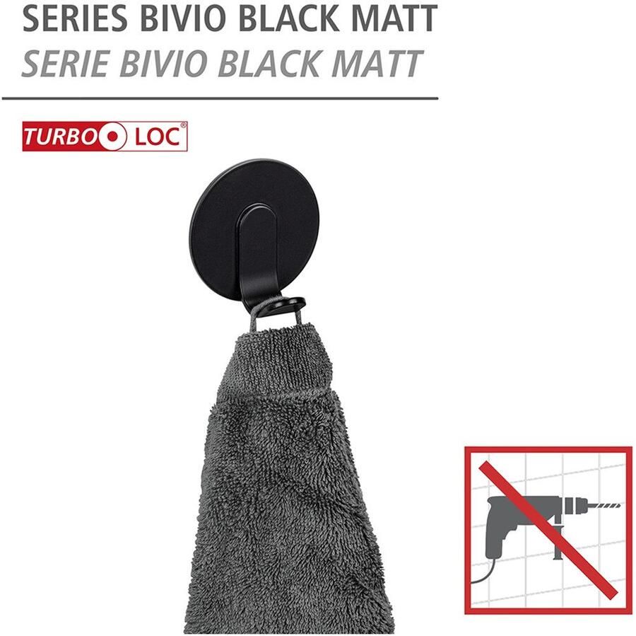 Wenko Wandhaak Turbo-Loc model Uno Bivio Plakhaak van aluminium voor badkamer en gasten-WC bevestiging zonder boren (set 3 stuks)