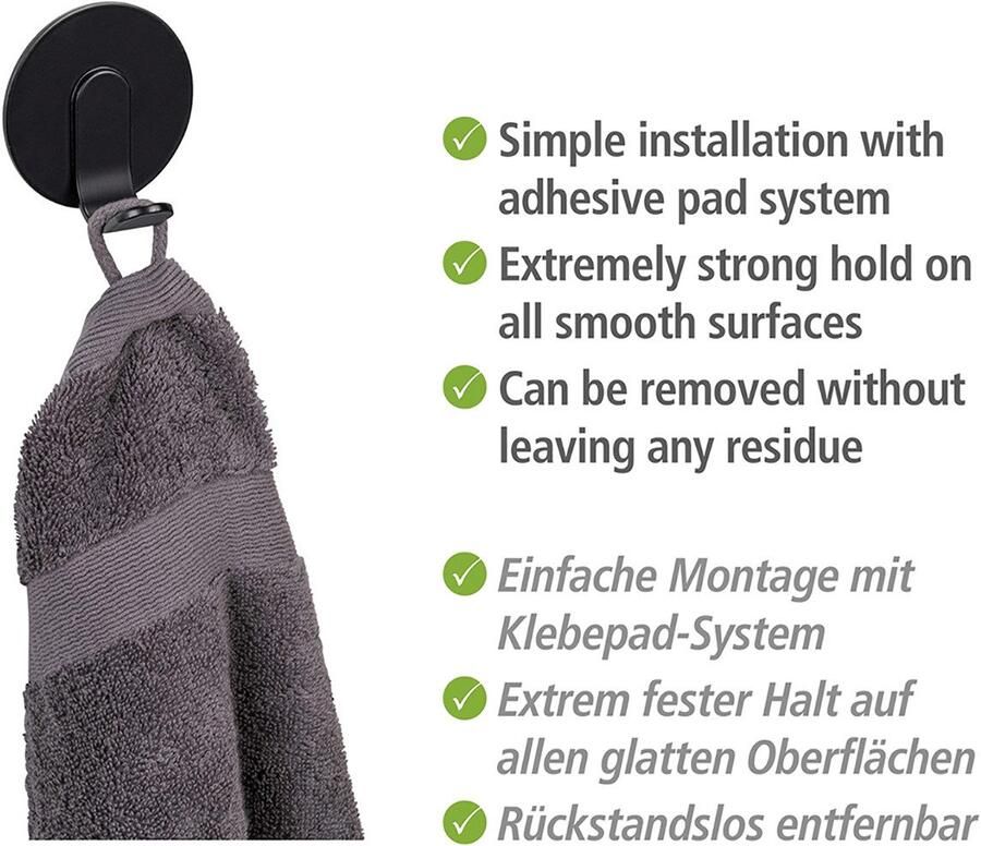 Wenko Wandhaak Turbo-Loc model Uno Bivio Plakhaak van aluminium voor badkamer en gasten-WC bevestiging zonder boren (set 3 stuks) - Foto 3