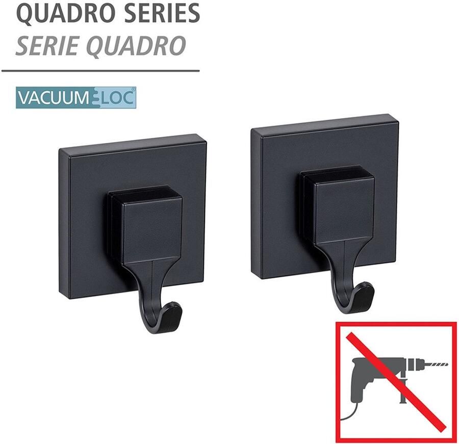 Wenko Wandhaak Vacuum-Loc model Quadro van kunststof voor handdoeken bevestiging zonder boren (set 2 stuks) - Foto 3
