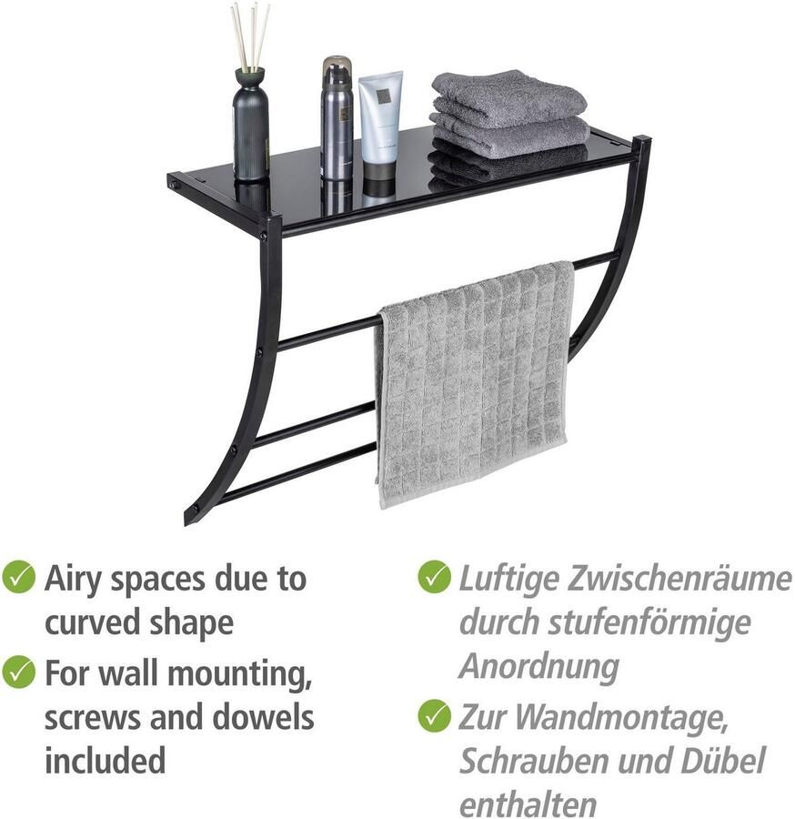 Wenko Wandplank Tarderia met glazen plank en 3 handdoekstangen - Foto 2