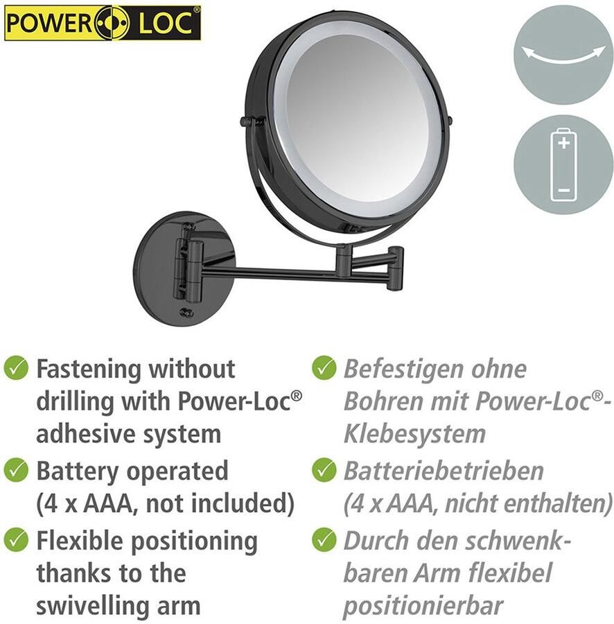 Wenko Wandspiegel Power-Loc LED model Lumi Cosmetic mirror met verlichting 5x vergroting zonder boren - Foto 4