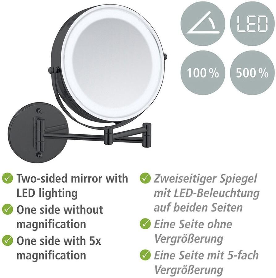 Wenko Wandspiegel Power-Loc LED model Lumi Cosmetic mirror met verlichting 5x vergroting zonder boren - Foto 3
