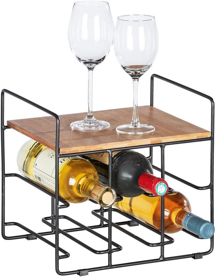 Wenko Wijnflessenhouder Model Loft Flessenrek voor 6 flessen met plank metaal en bamboe - Foto 5