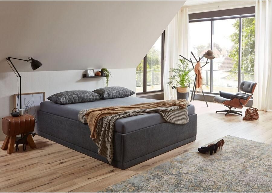 Westfalia Polsterbetten Gestoffeerd bed Texel Standaardhoogte met sierkussen bedkist bij uitvoering met matras