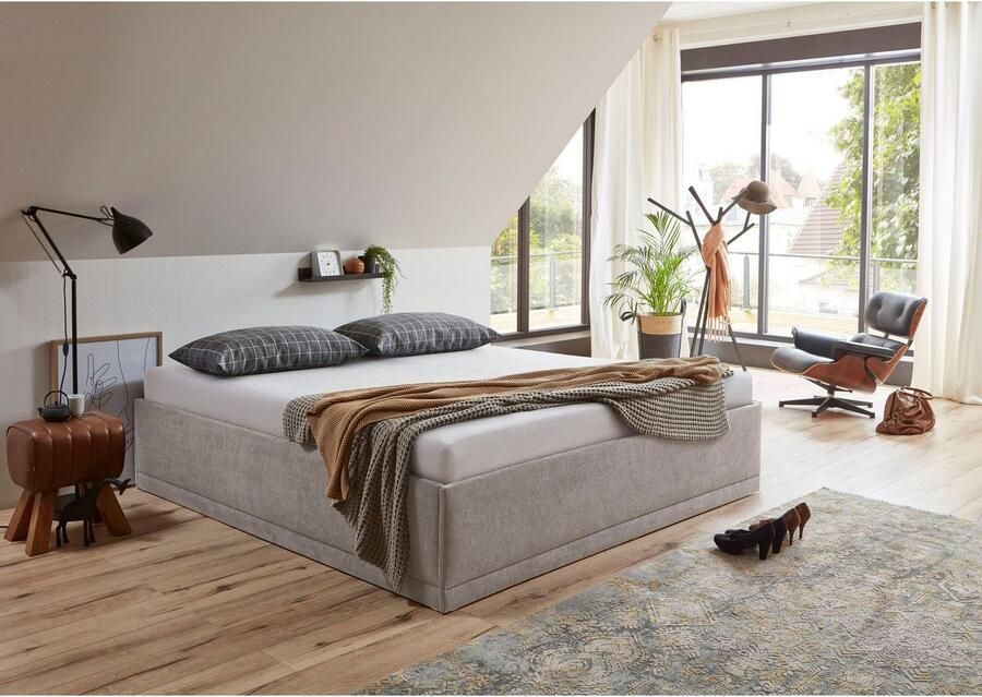 Westfalia Polsterbetten Gestoffeerd bed Texel Standaardhoogte met sierkussen bedkist bij uitvoering met matras
