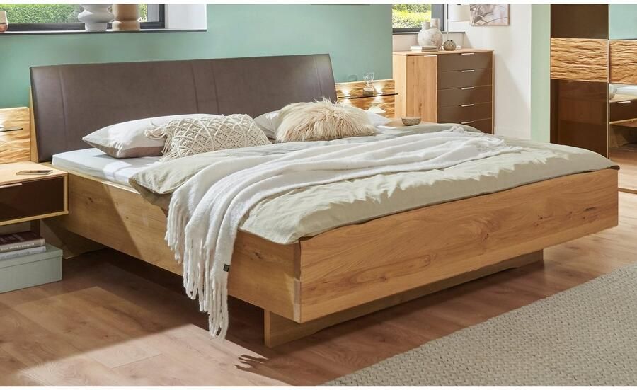 WIEMANN Futonbed Cordoba Garneringen in rifhout bekleed hoofdbord in imitatieleer mokka - Foto 3